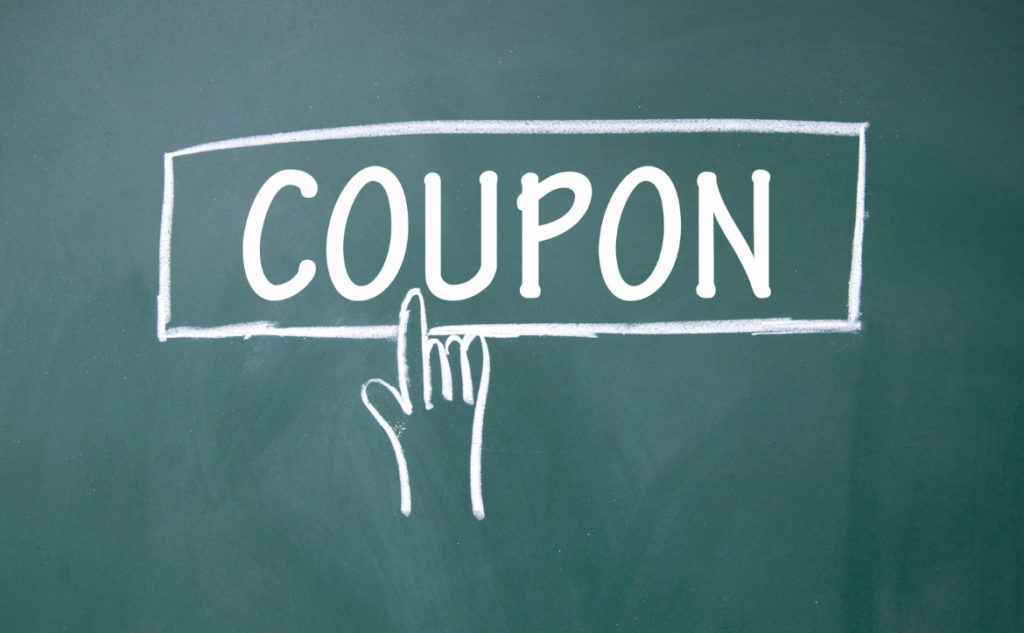 las vegas auto service coupons - chalk board drawing reading coupon with a finger pointing at the word.